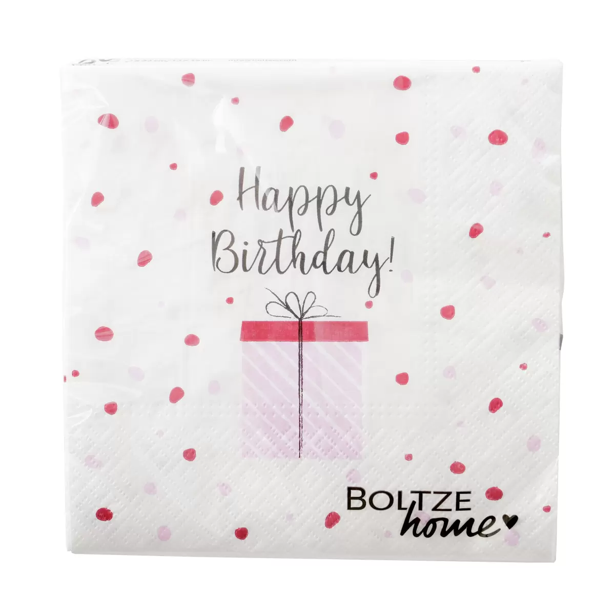 Serviette gepunktet Happy Birthday weiss