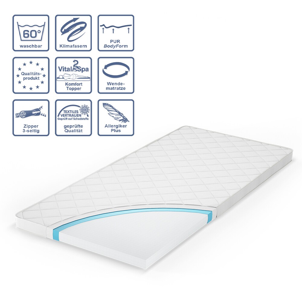 VitaliSpa Komfortschaum Topper Matratzenauflage 90x200cm Matratzentopper 6cm