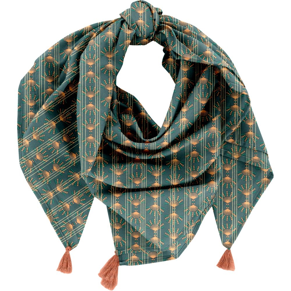 Foulard Pompon Eventail Or Vert