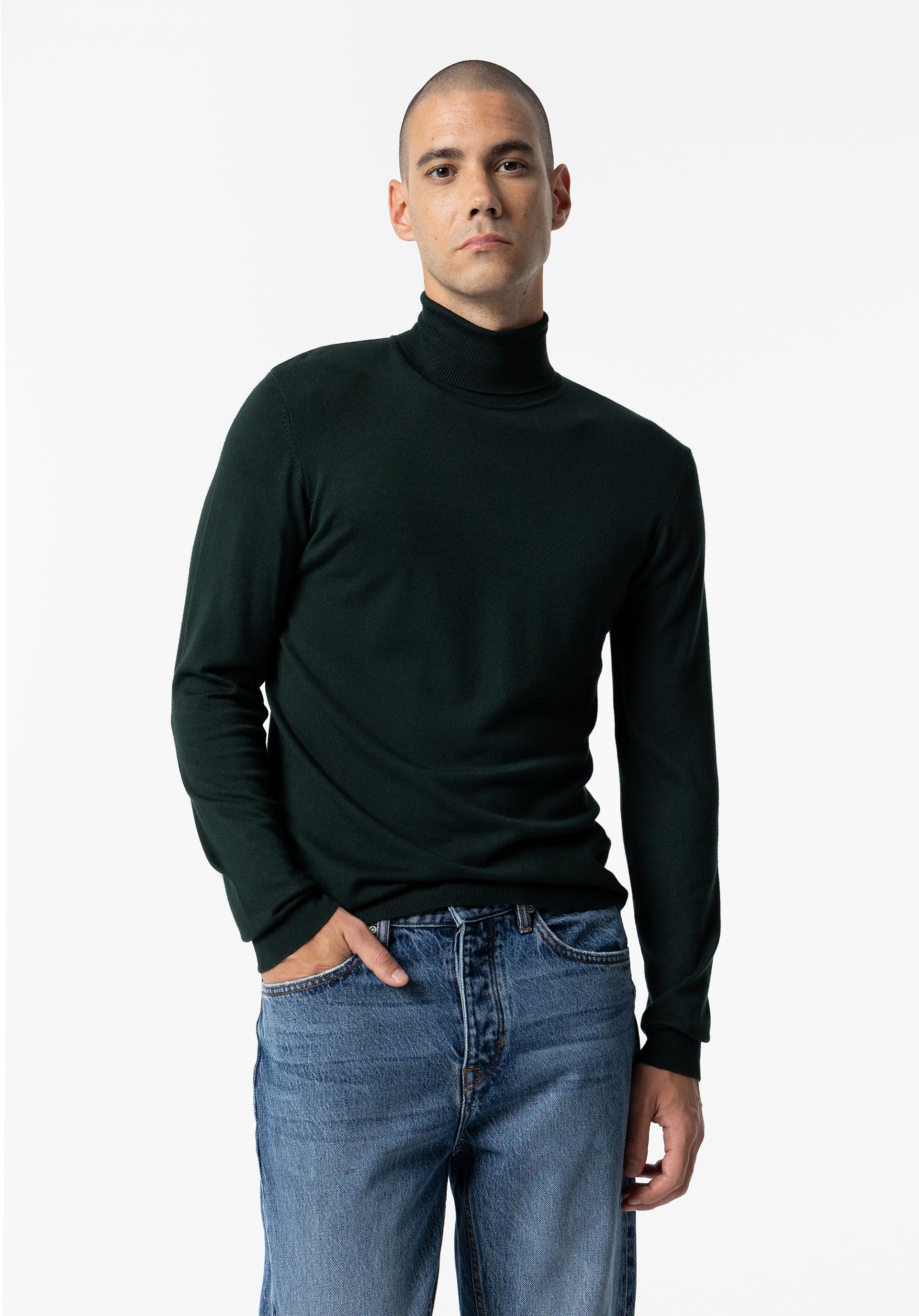 Camisola de Malha Básica de Gola Alta
