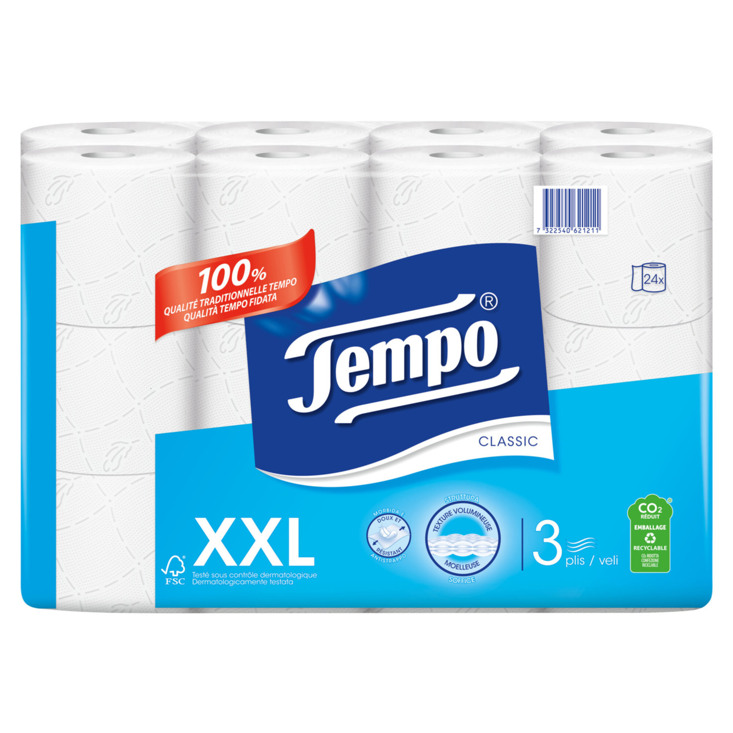Tempo Classic Toilettenpapier 3-lagig 24 Rollen