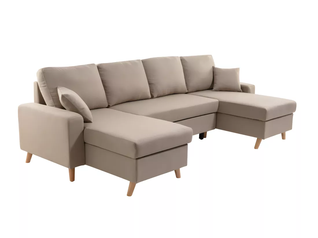 Canapé Panoramique Scandinave Convertible 2 Coffres en Tissu Déperlant