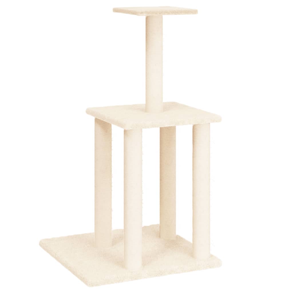 Arranhador para gatos vidaXL com postes de sisal, cor creme, 85,5 cm