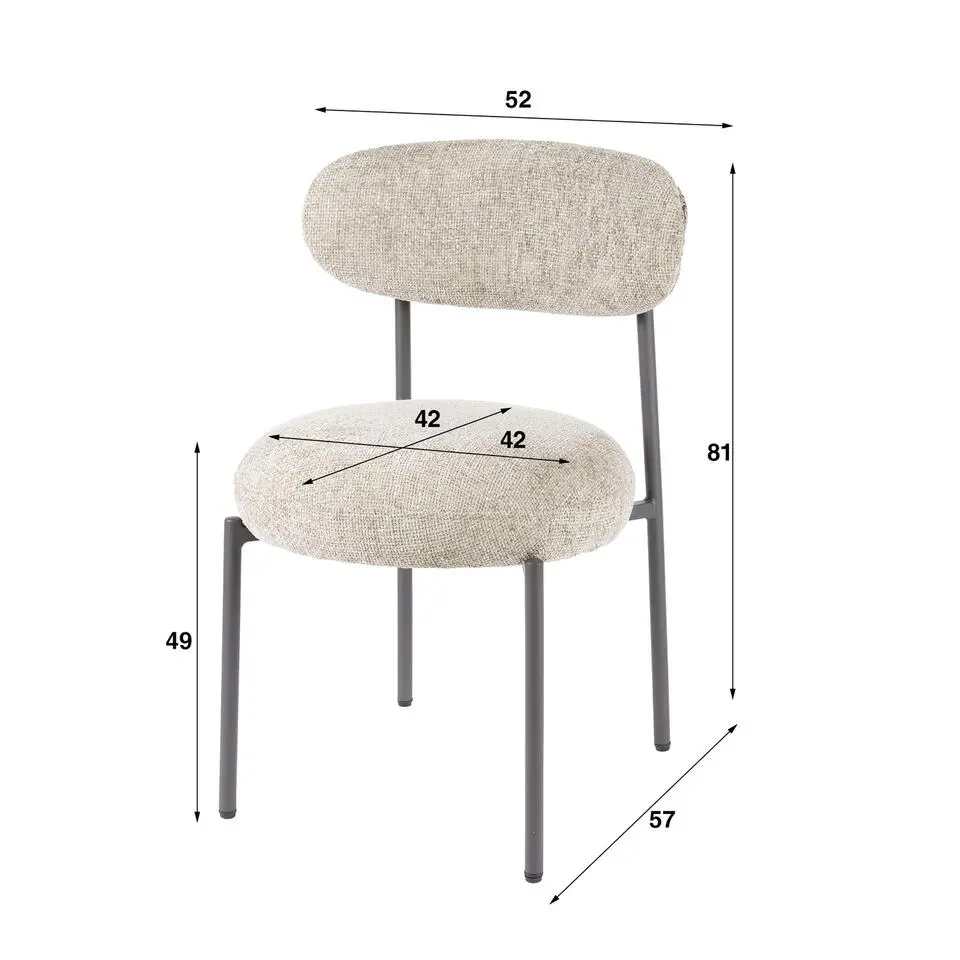 Eetkamerstoel Zand Stof - Round Tissee - Set van 2