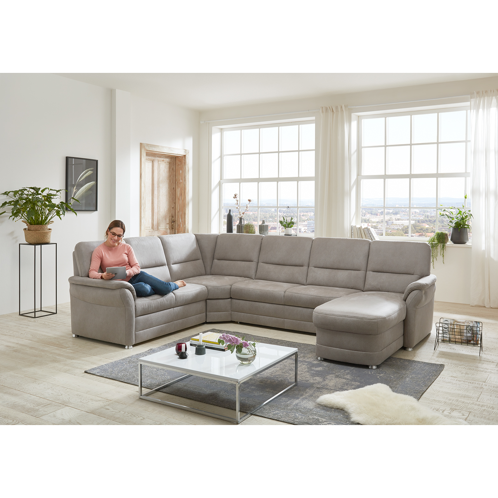 polsterpower Wohnlandschaft - alu - Microfaser - Basismodell