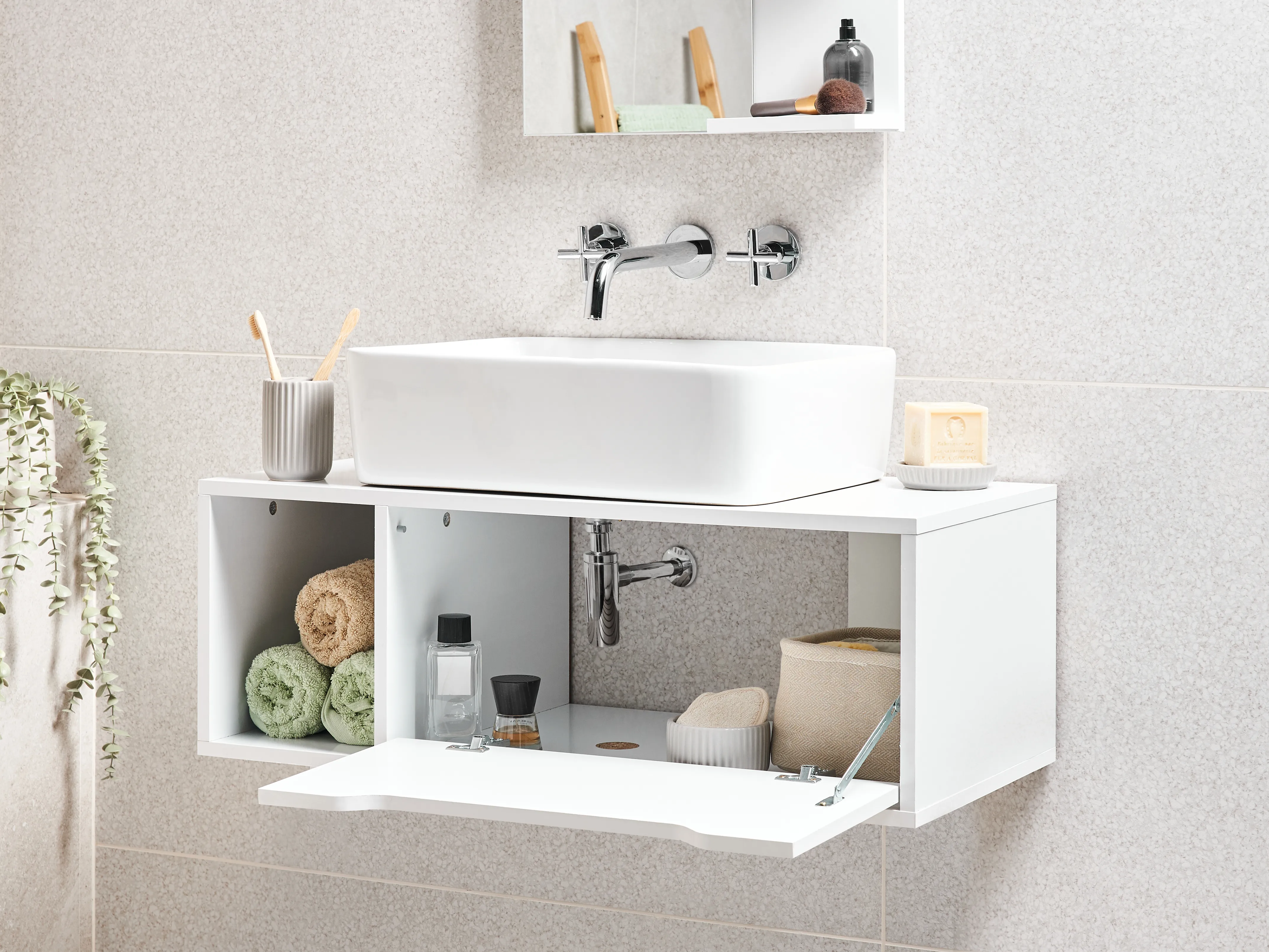 Wandgemonteerde wastafelkast CASCAVEL 80 cm Wit