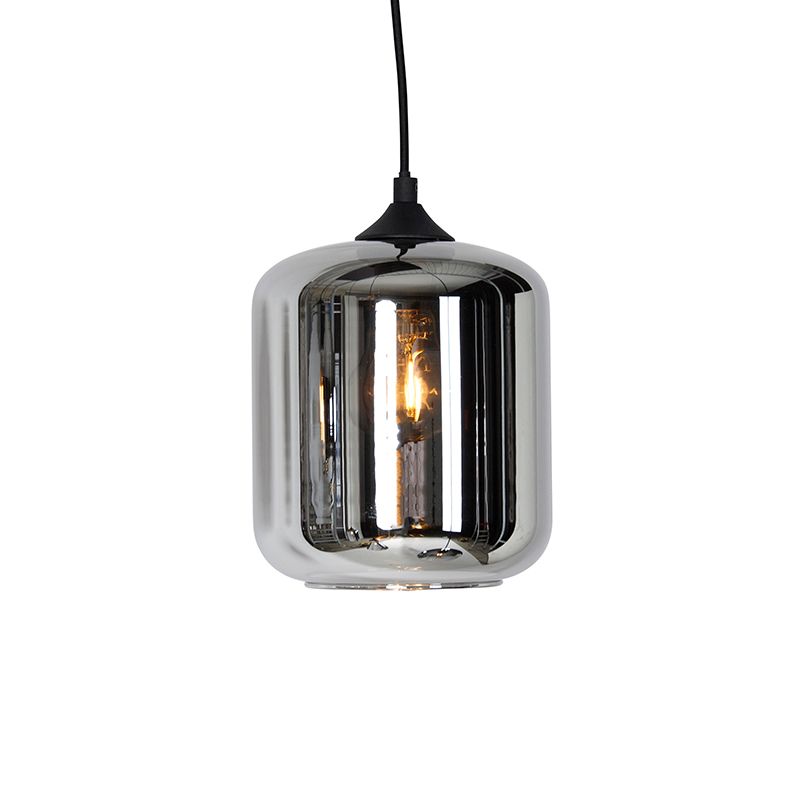 Art deco hanglamp zwart met smoke glas 6-lichts - Wallace