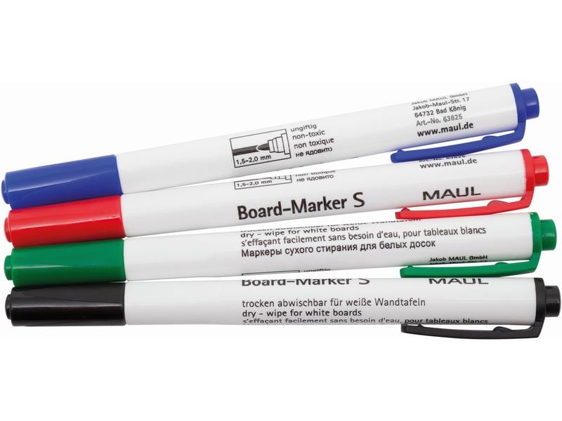 Maul Whiteboard-Marker 4 Stück, Mehrfarbig Schnell trocknende Boardmarker