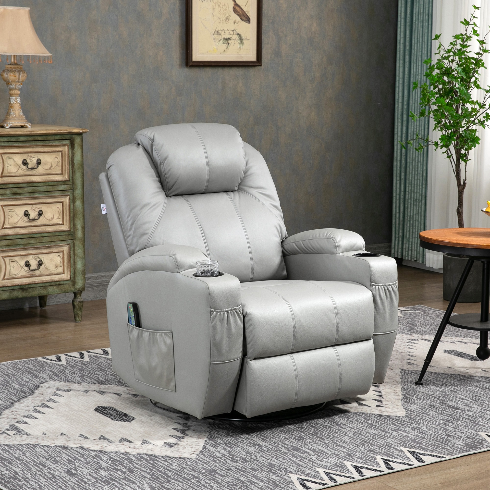 HOMCOM Massagesessel mit Fernbedienung und Getränkehalter grau 89L x 99B x 106H cm