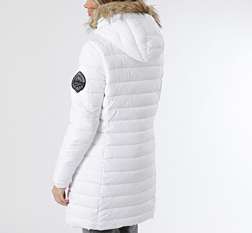Doudoune Longue Capuche Fourrure Femme Fuji W5011564A Blanc