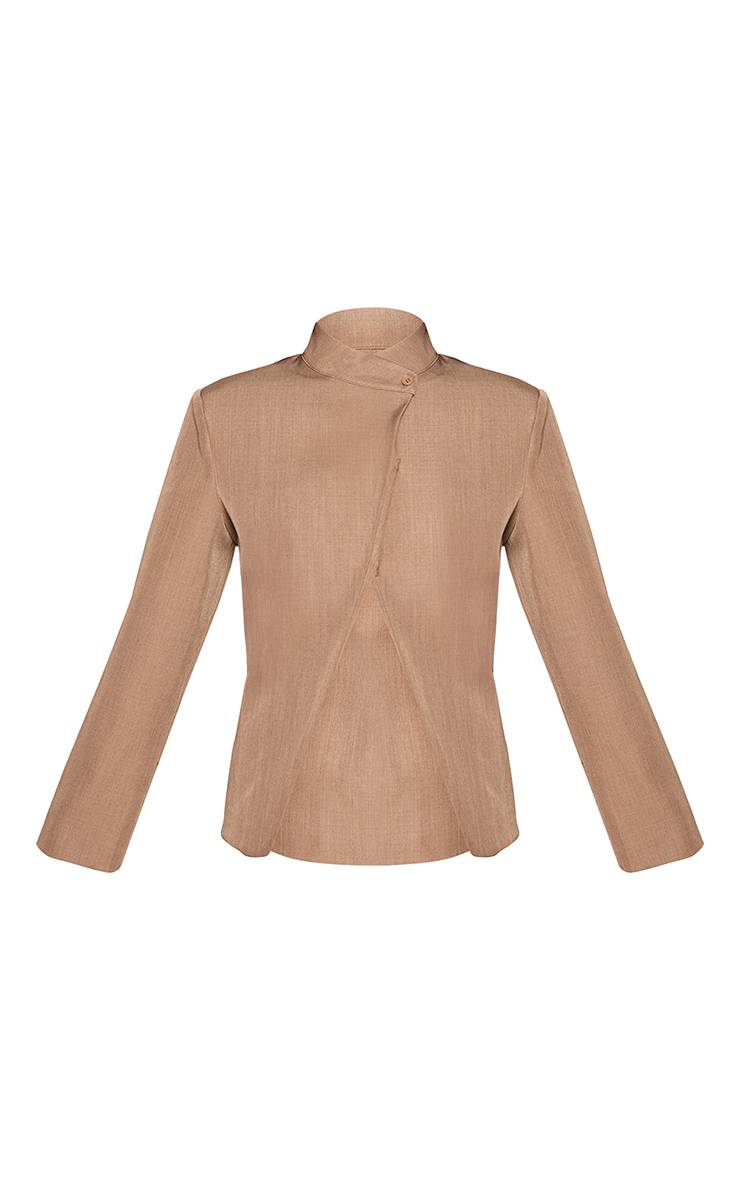 Noir Blazer Ajusté Beige Foncé Col Montant À Boutonnage Asymétrique