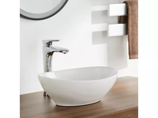 Lavabo Ovale Moderne en Céramique, Évier de Salle de Bain, Bac à Laver Blanc, 410x340x150mm