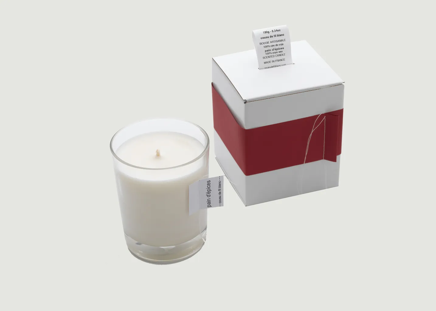 Bougie pain d'épices 180g cousu de fil blanc