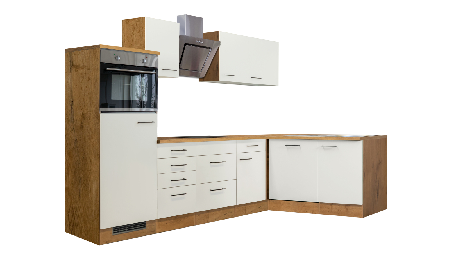 Winkelküche VINTEA - Magnolia matt - Lancelot Oak - mit E-Geräten - 280x170 cm