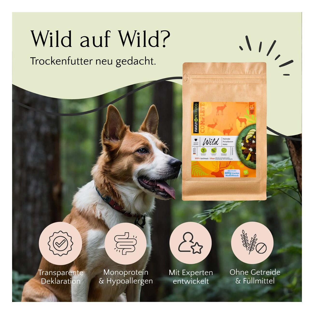 FAVLY Petfood Trockenfutter Wild mit Pastinake, Preiselbeeren & Kokos (adult) 3 kg