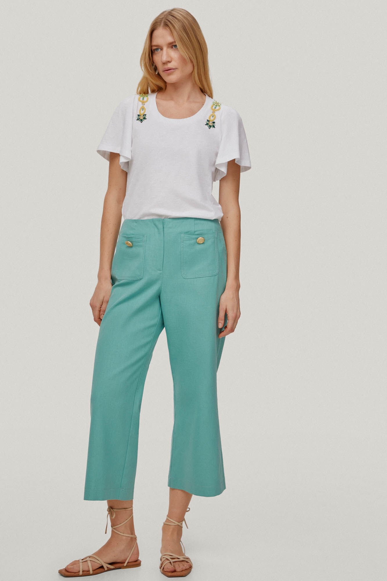 Camiseta de manga curta com strass - Off-white