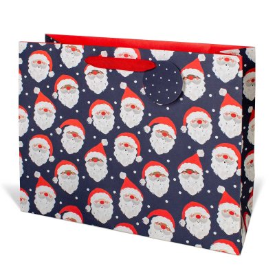 Santa Faces On Navy Large Landscape Gift Bag