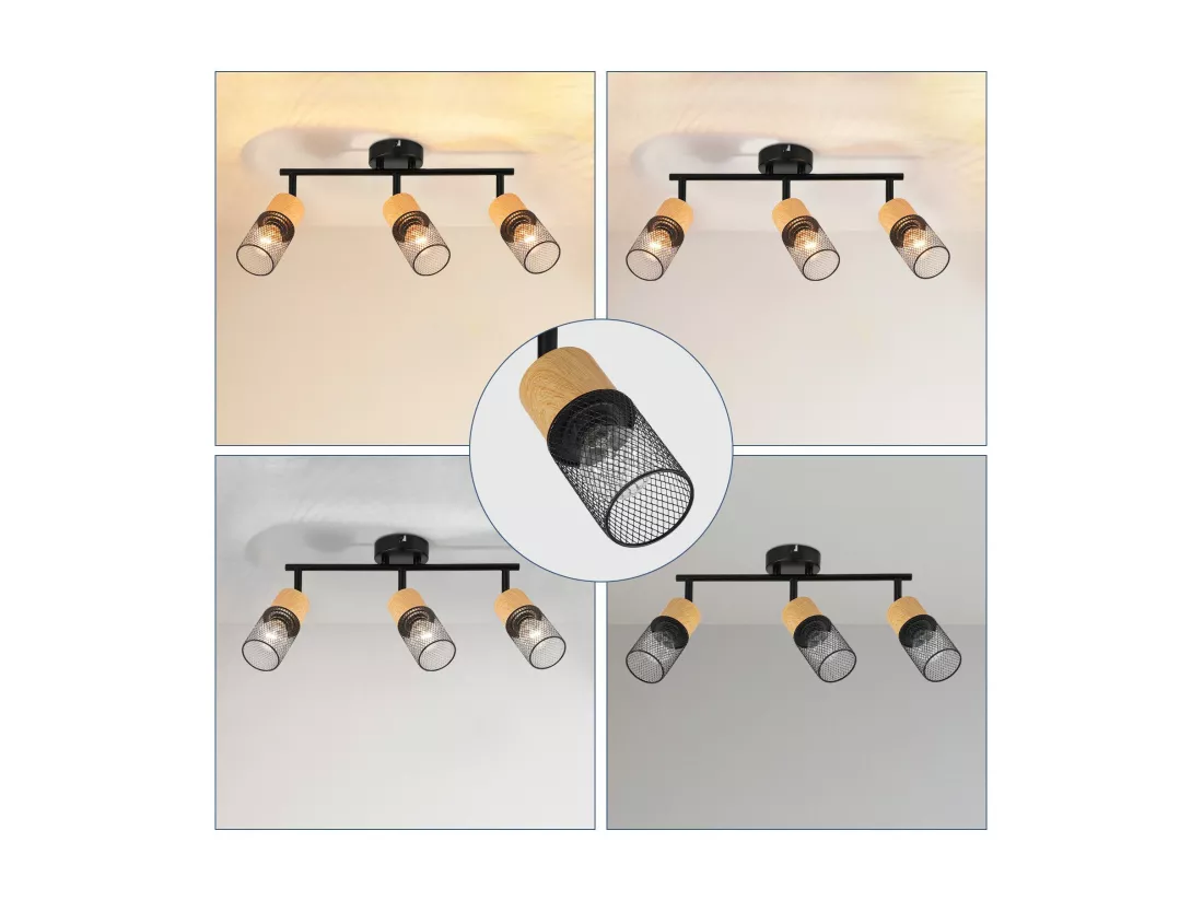 NETTLIFE Spot de plafond bois E14 plafonnier 350° spot mural orientable lampe de cuisine vintage orientable sans ampoule