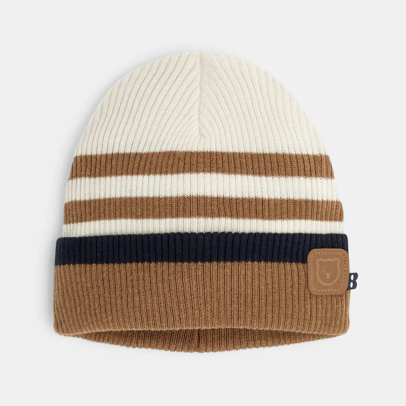 Bonnet rayé maille tricot marron bébé garçon Bleu