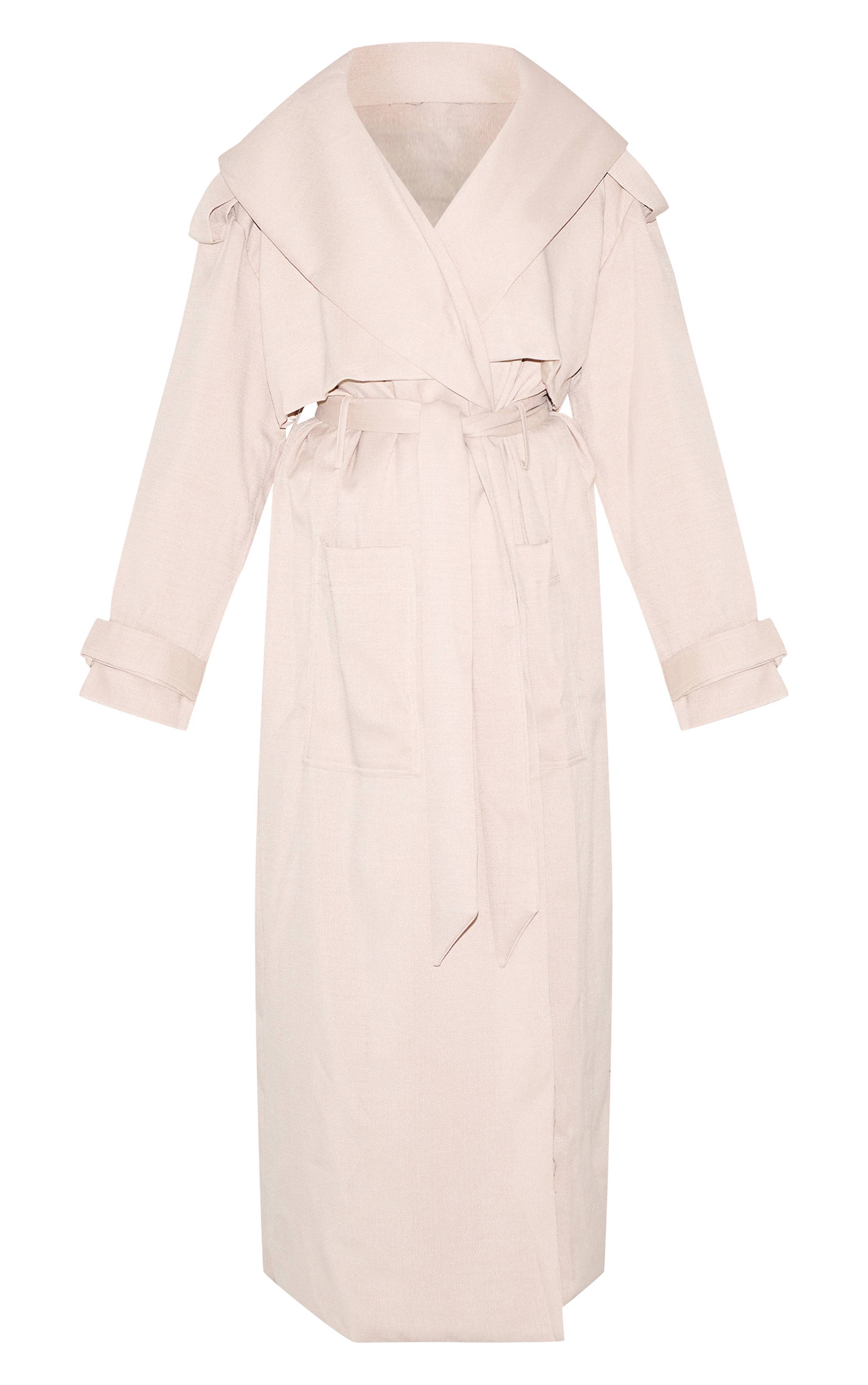 Ecru Trench-coat Oversize Texturé Écru Avec Ceinture À Nouer