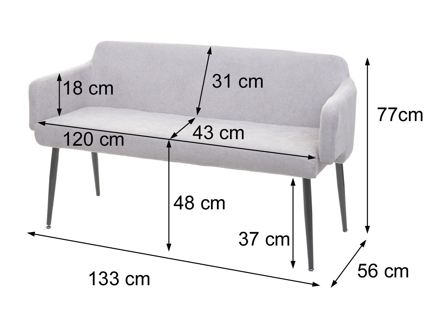 Esszimmer-Set MCW-L13, 4er-Set Stuhl+Sitzbank Esszimmergruppe Sitzgruppe Esszimmergarnitur, Stoff/Textil ~ creme-weiß