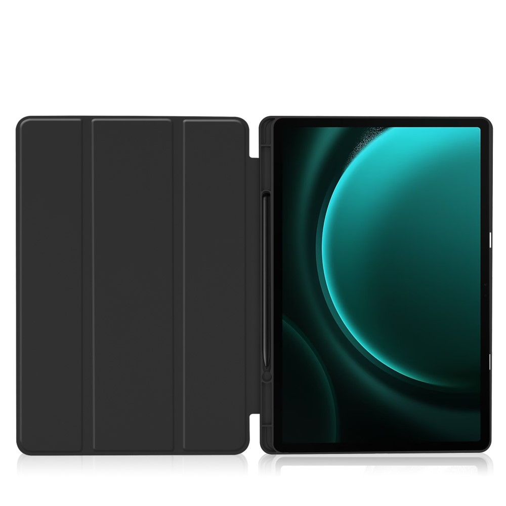 Samsung Galaxy Tab S9 FE  Plus Leder Tasche Smart Cover Hülle S-Pen Halterung - Schwarz