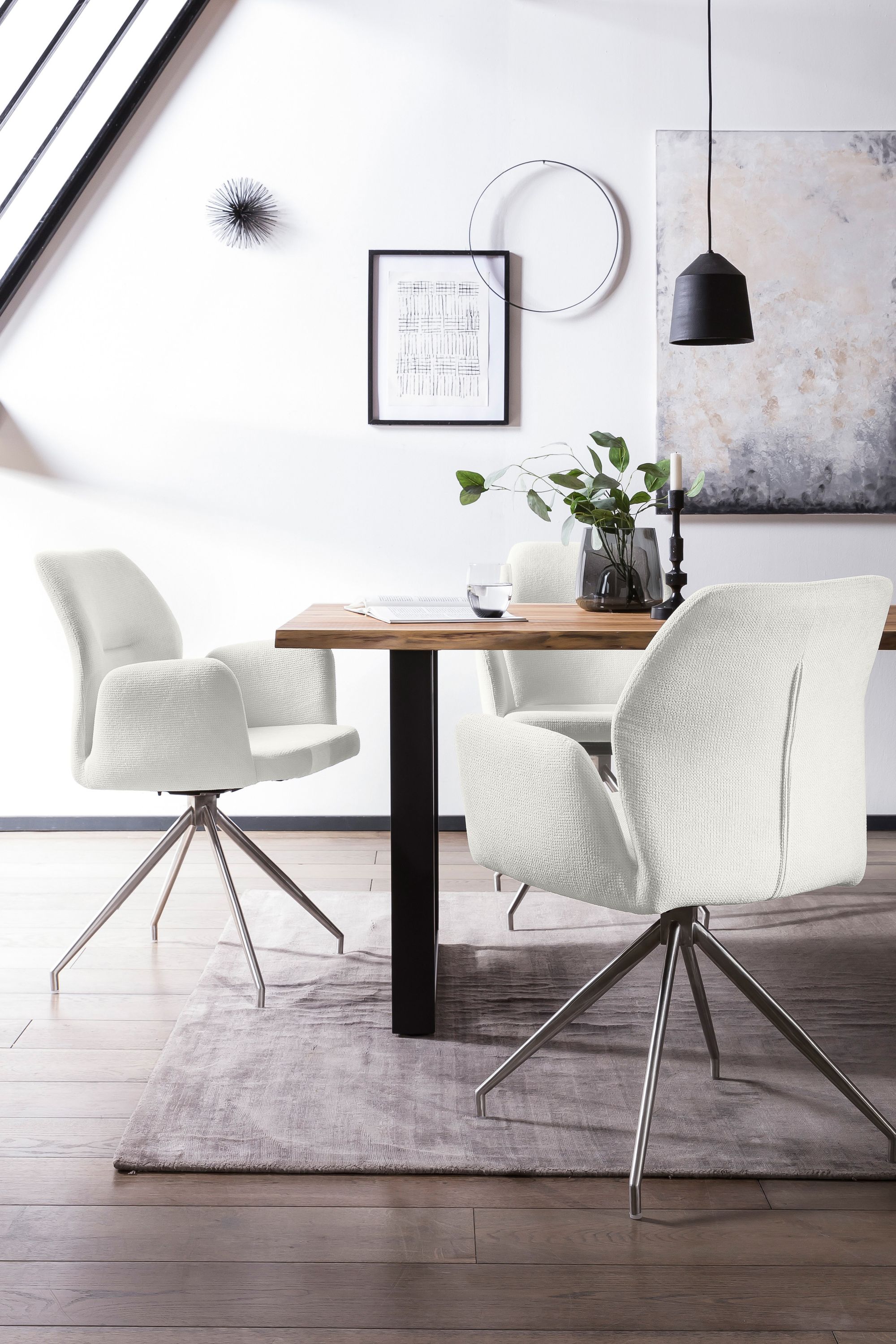 Armlehnstuhl Drehfunktion creme Esszimmerstuhl Polsterstuhl Wohnzimmer Stuhl
