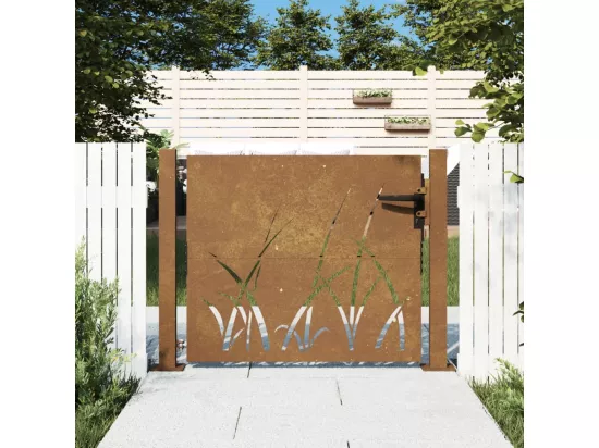 Portail de jardin 105x105 cm acier corten conception d'herbe
