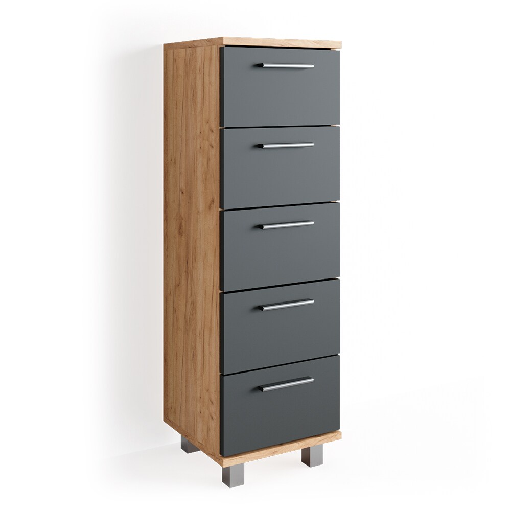 Vicco Beistellschrank Ilias 95 x 30 cm - Midischrank Badezimmerschrank Badschrank Schrank Regal Eiche Anthrazit
