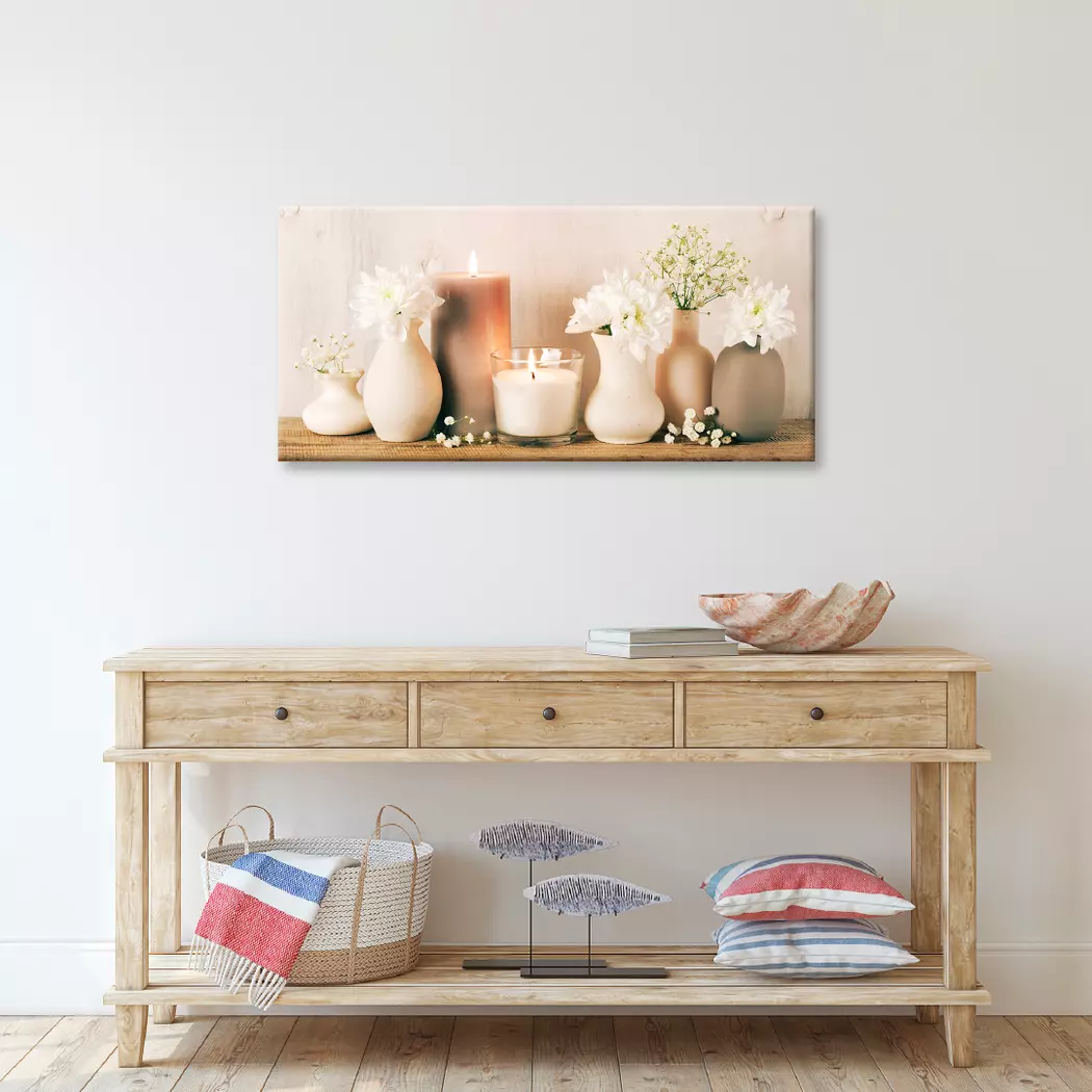 Wandbild 55 x 115 cm Flowers and Candles