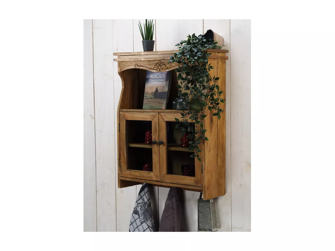 ARMOIRE MURALE Ribera Bois de mahogany, avec des portes en verre couleurs naturelles