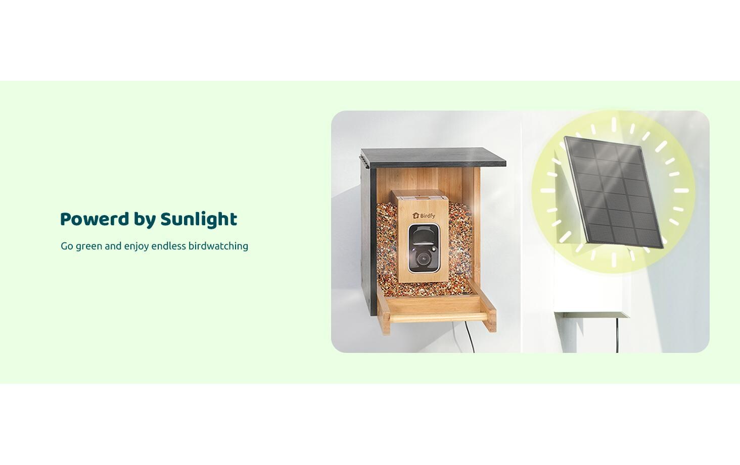 Futterspender FSC Bambus Mini Solar<br>Vogelfutterspender mit Kamera und Lifetime AI