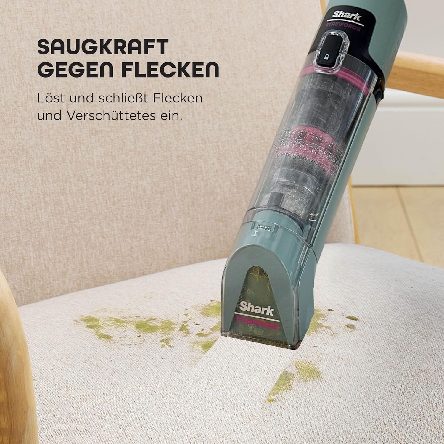 Shark StainForce Kabelloser Fleckenentferner, Tragbarer Flecken-, Waschsauger und Geruchsentferner für Teppichböden, Polstermöbel und mehr, mit Aufbewahrungsbox, Zubehör und 2 × Reiniger, HX100EUCP