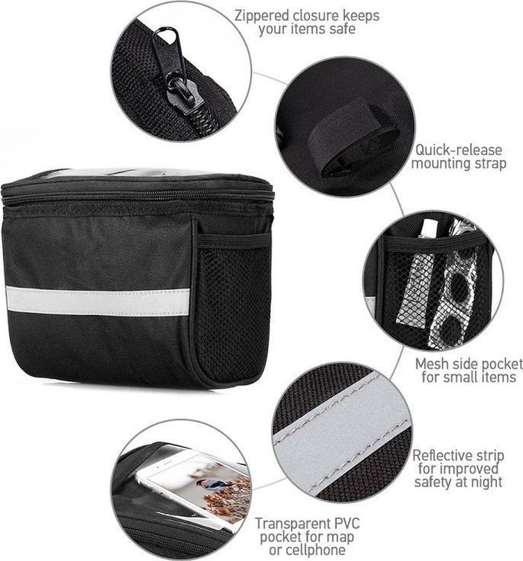Stuurtas Fiets - Zwart - Afneembare Fietstas Stuur met Smartphone Houder - Waterproof - 3,5 Liter