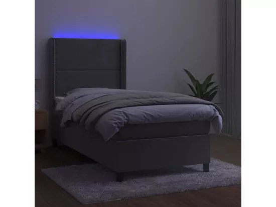 Sommier tapissier et matelas et LED Gris clair 90x190cm Velours