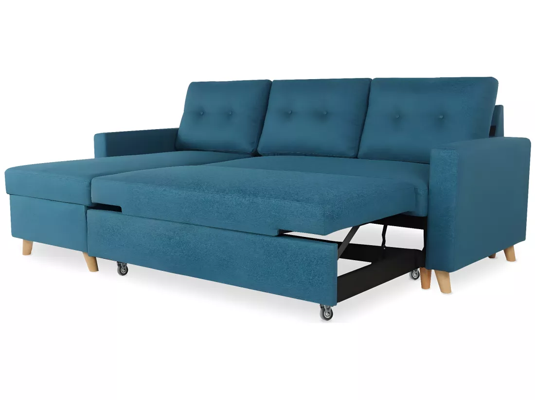 Canapé d'angle convertible réversible Falko Tissu Bleu canard