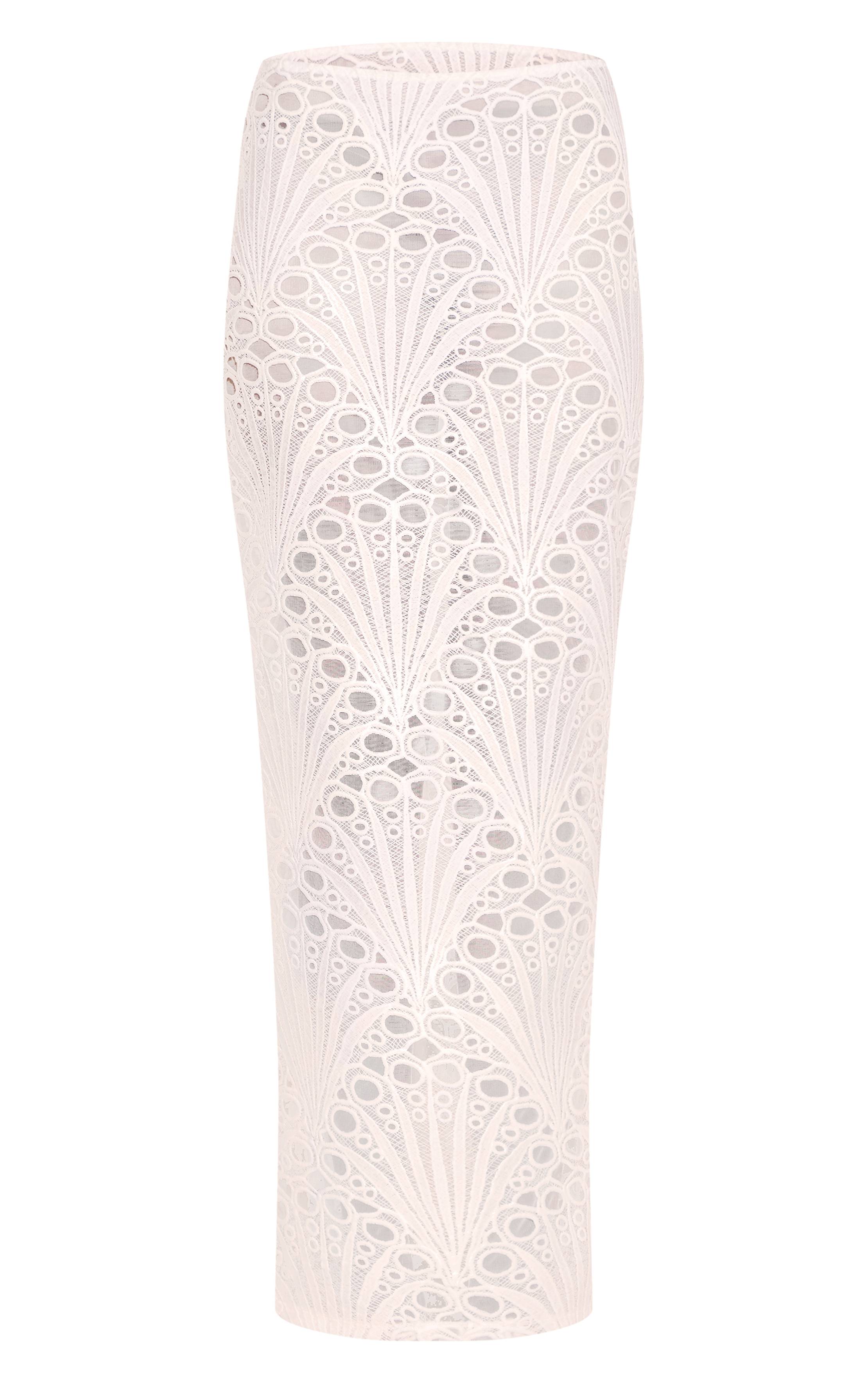 Blanc Jupe Longue En Dentelle Florale Texturée