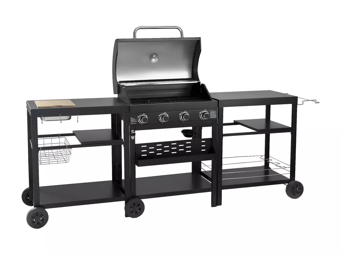 Barbecue à gaz cuisine d'extérieur - 12 kw - 4 brûleurs - Noir