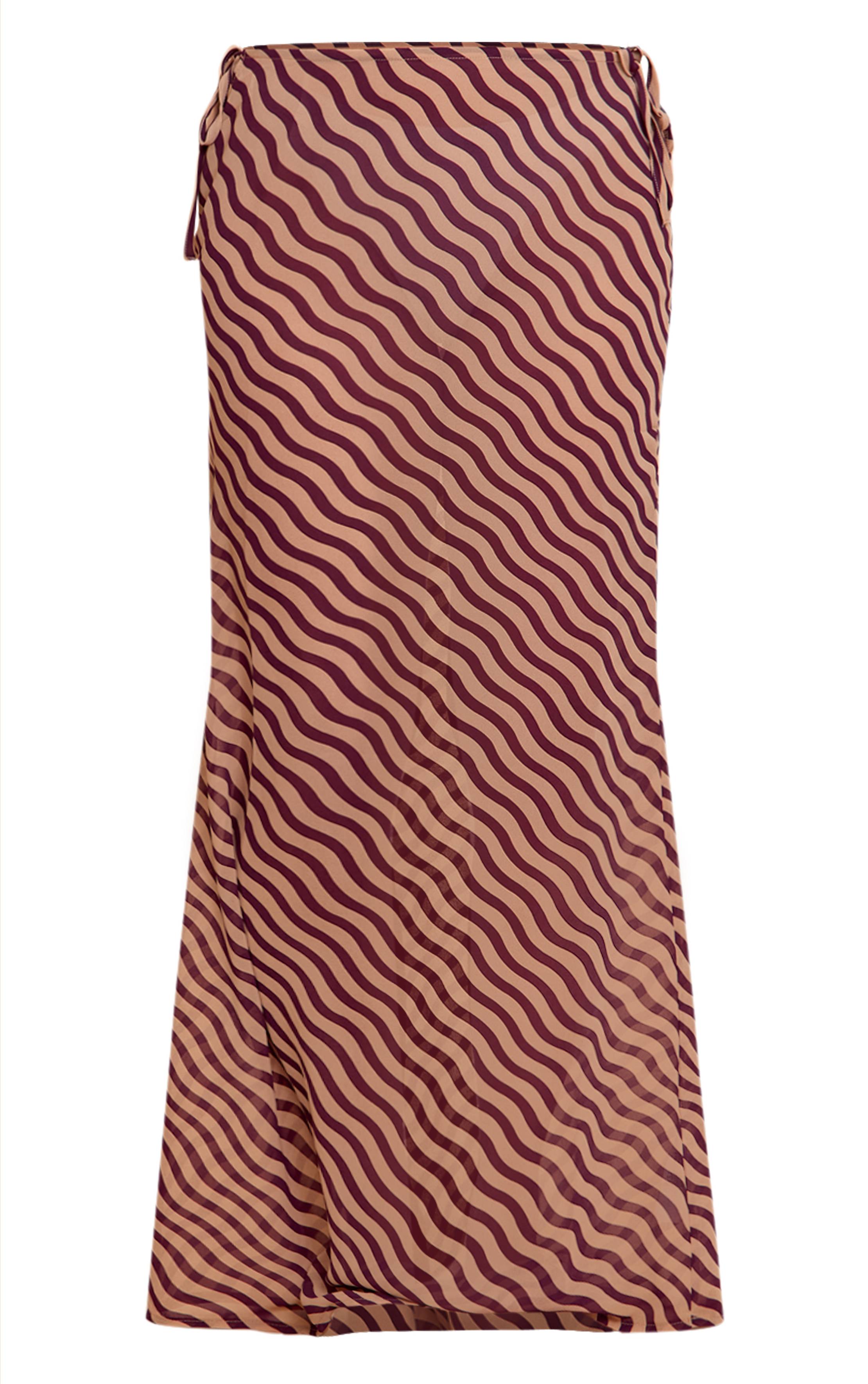 Marron Jupe Longue Taille Basse Transparente À Imprimé Rayé