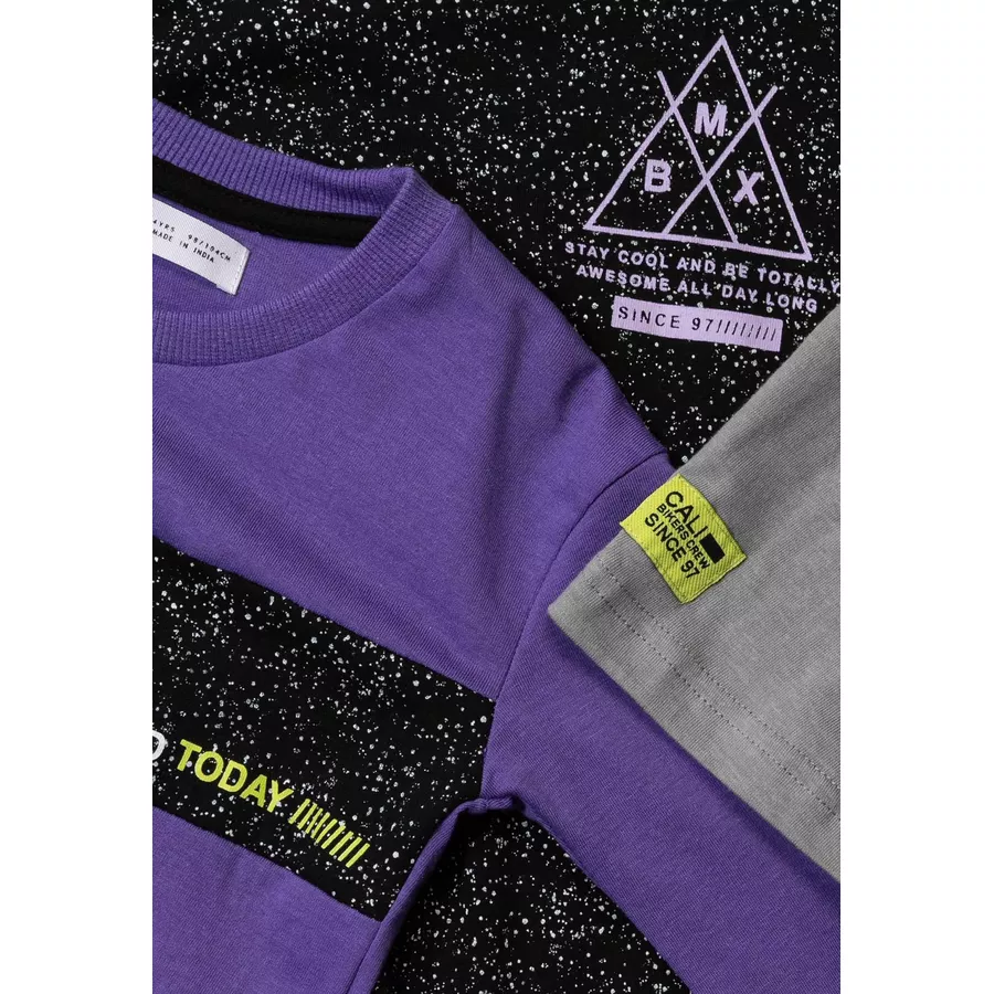 MINOTI 3er-Pack Longsleeves GrauSchwarzLila