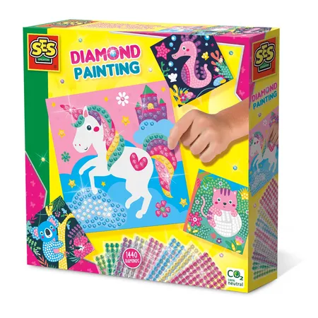 SES Creative Diamanten Mosaike - Fröhliche Tiere, enthält 4 Tiermotivkarten