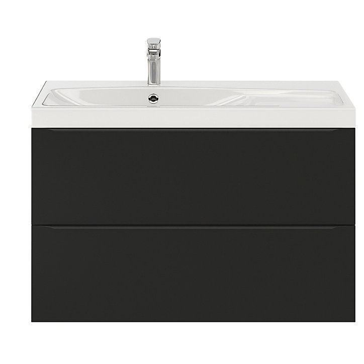 Ensemble salle de bains l.100 cm meuble à suspendre Imandra noir mat + plan vasque résine blanc
