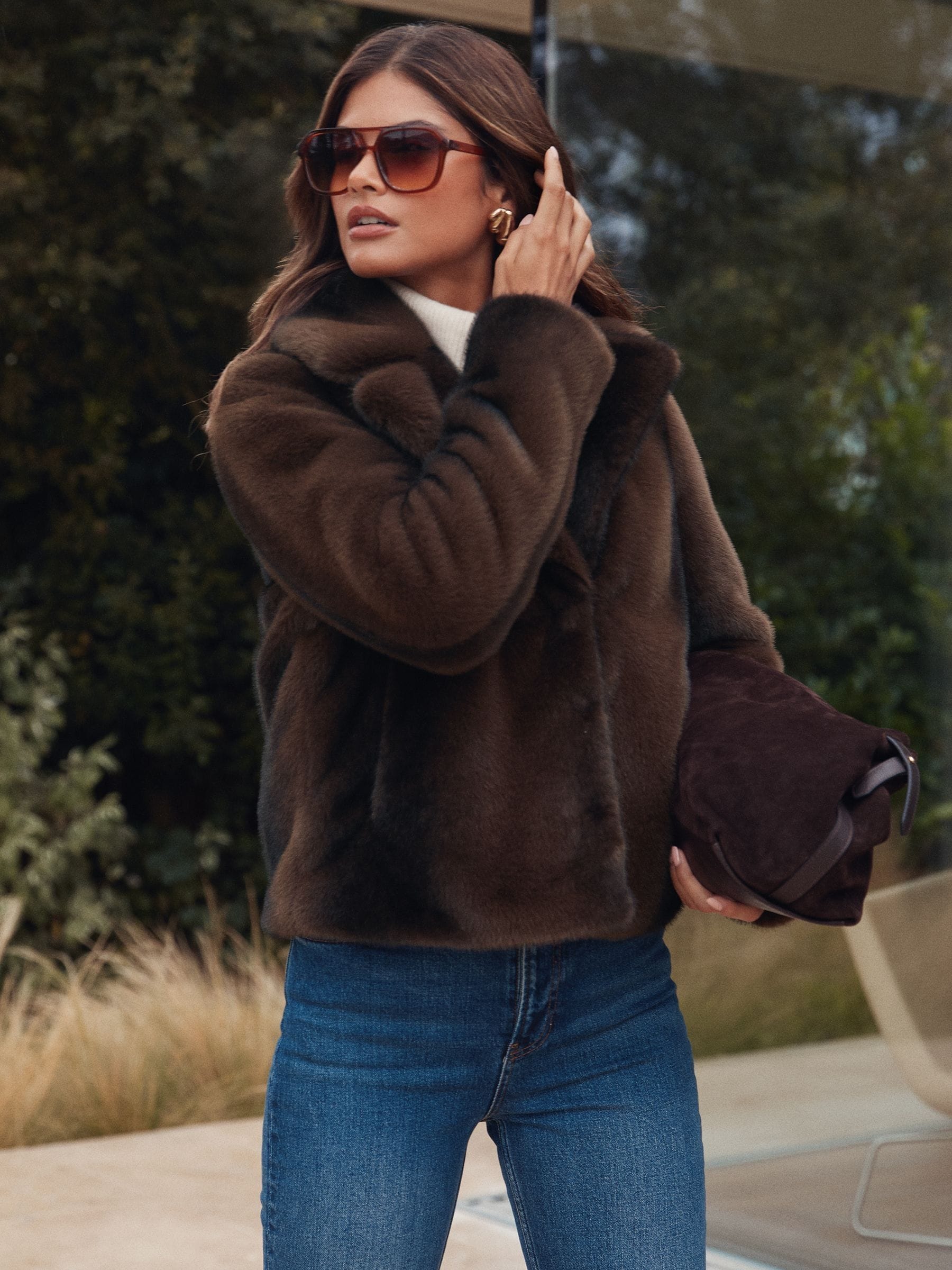 Mink Brown Faux-Fur - Lipsy Short Collared Coat