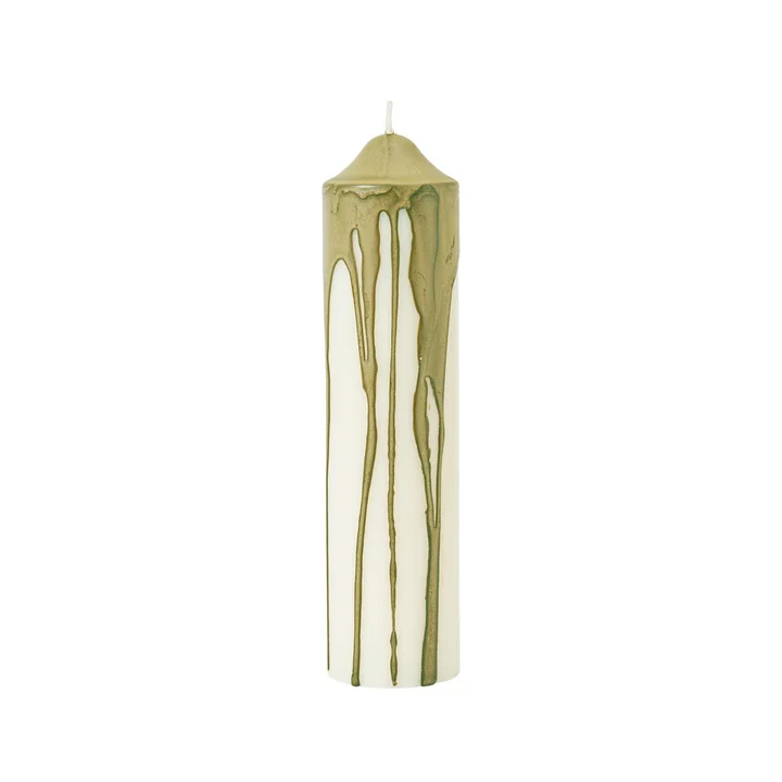 Ferm Living - Dryp Blockkerze, H 20 cm, weiss / olivgrün