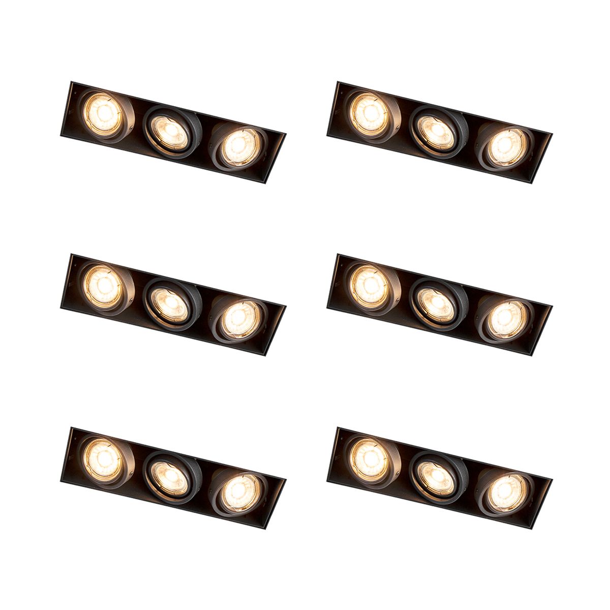 Set van 6 Inbouwspot zwart draai- en kantelbaar trimless 3-lichts - Oneon