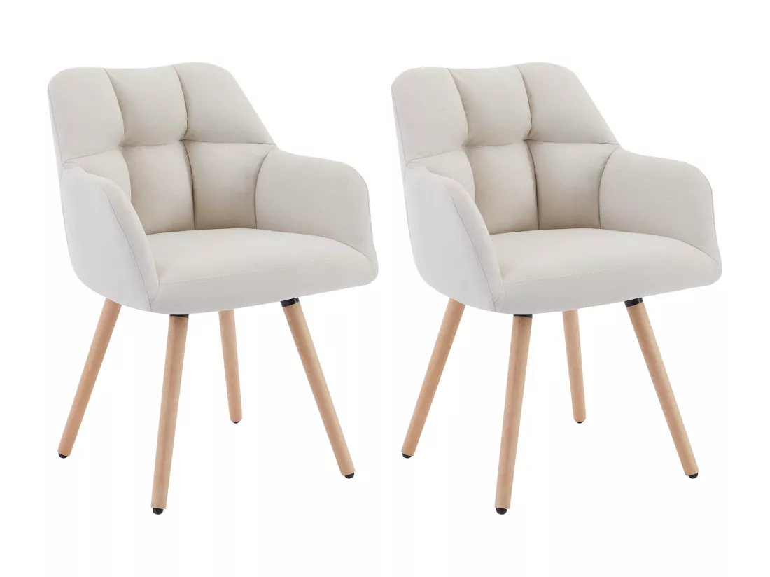 Lot de 2 chaises avec accoudoirs - Tissu et bois de hêtre - Beige - PEGA de Pascal MORABITO