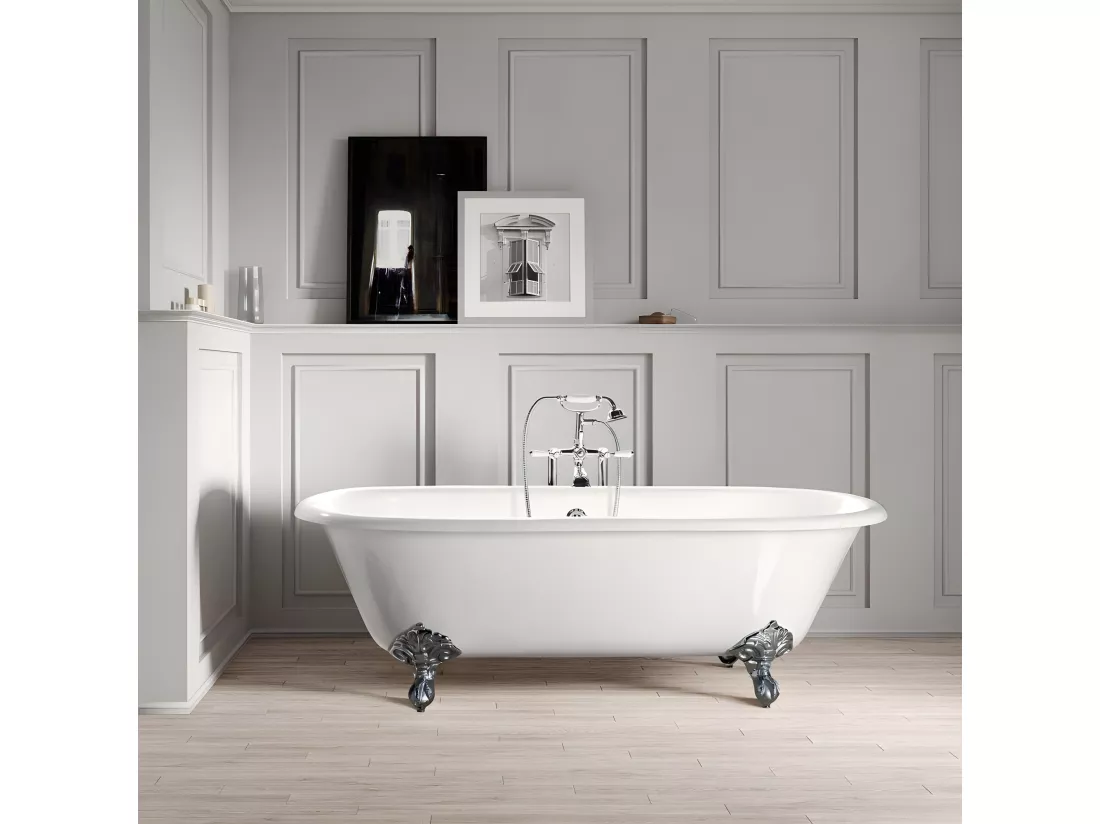 Baignoire sur pieds en fonte PLYMOUTH Blanche 170 cm Pieds chromés