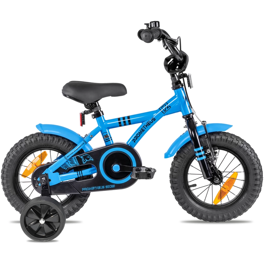 PROMETHEUS BICYCLES® BLUE HAWK Kinderfahrrad 12 in Blau & Schwarz ab 3 Jahre mit Stützräder