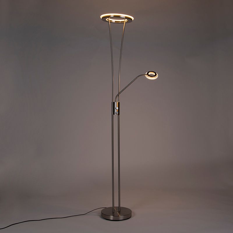 Moderne vloerlamp staal en glas incl. LED met leesarm - Divine