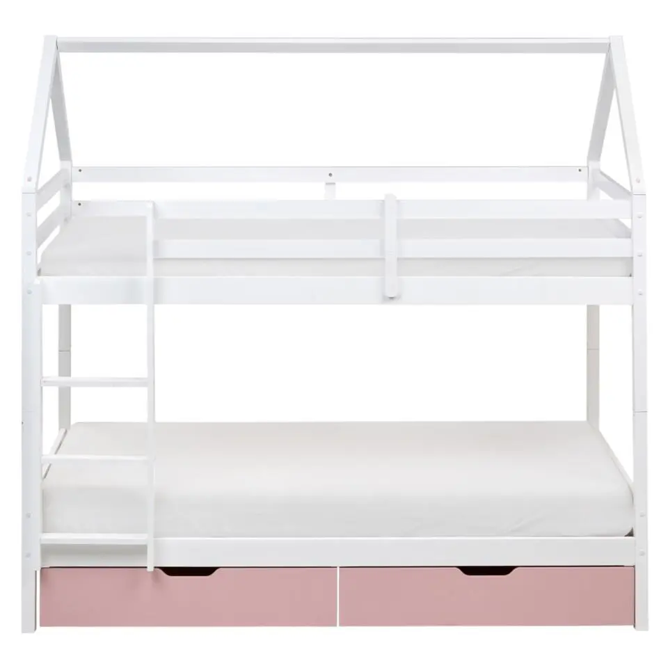 TERNAS - Hoogslaper opberglades - Wit/Roze - 90 x 200 cm - Dennenhout